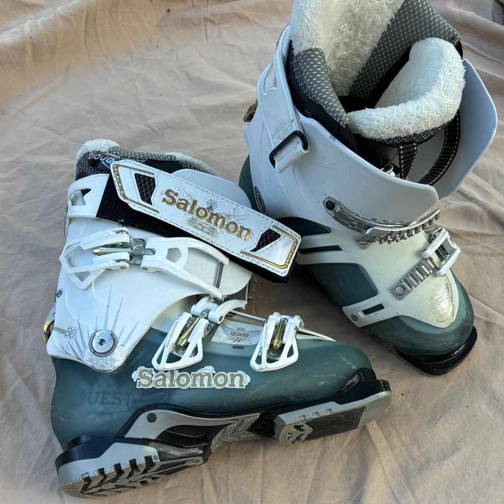 Salomon White and Gray Ski Boots